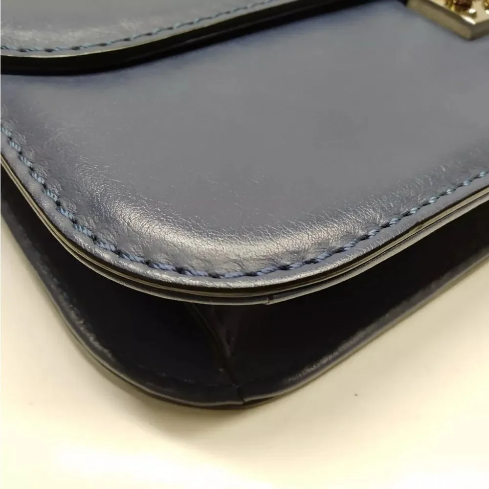 Auth Valentino Garavani Navy Blue Glam Lock Rockstud Medium Flap Shoulder Bag